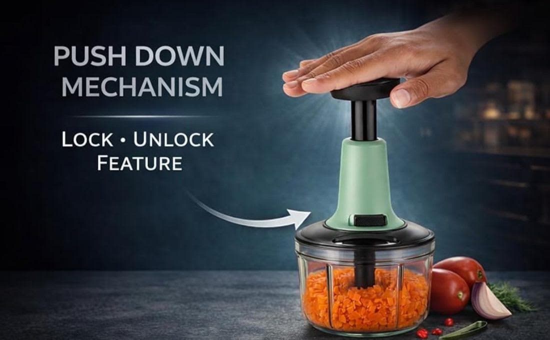 Push-Down Manual Vegetable Chopper with Locking Lid